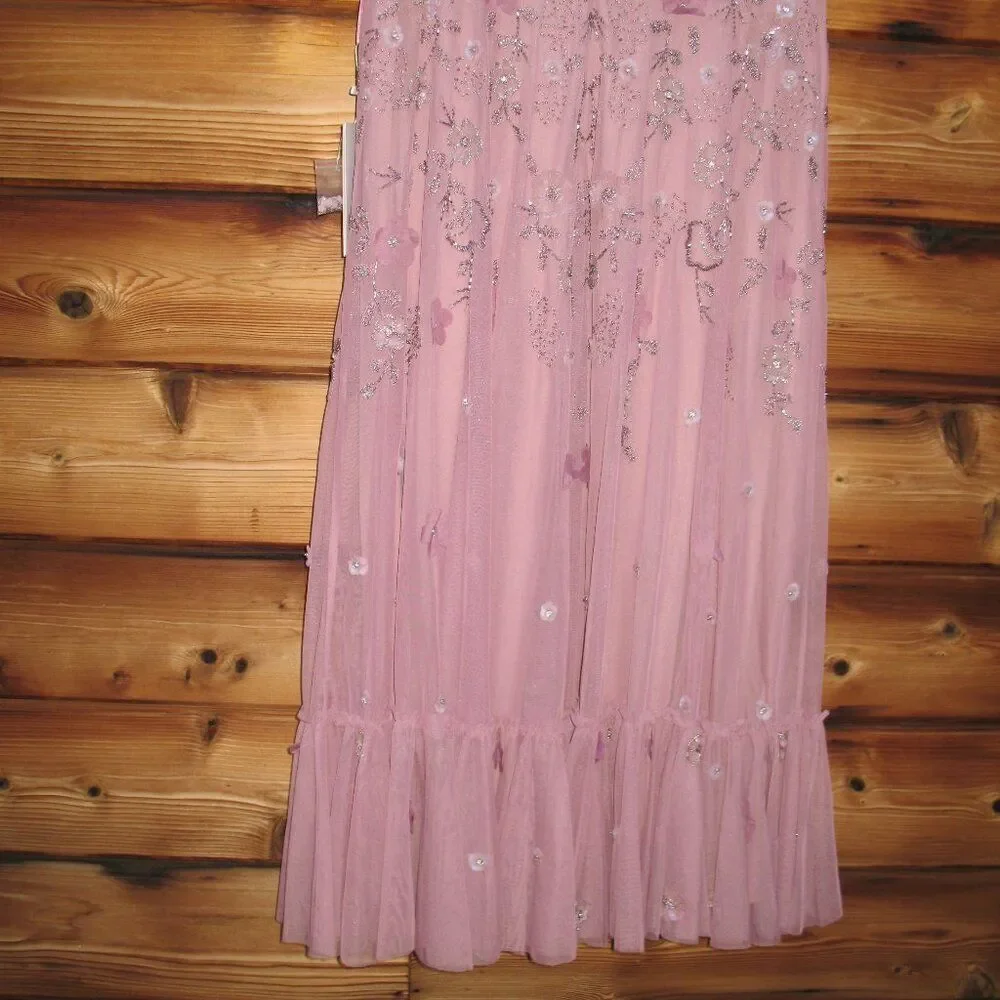 NWT Mac Duggal 9212 Embellished Illusion Cap Sleeve Column Gown Pink 2 - Picture 8 of 13